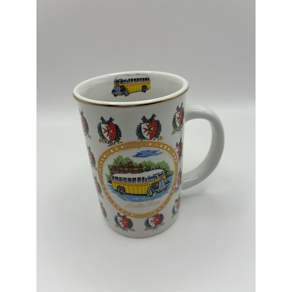 MALTA Souvenir Mug Bus Gold Rim